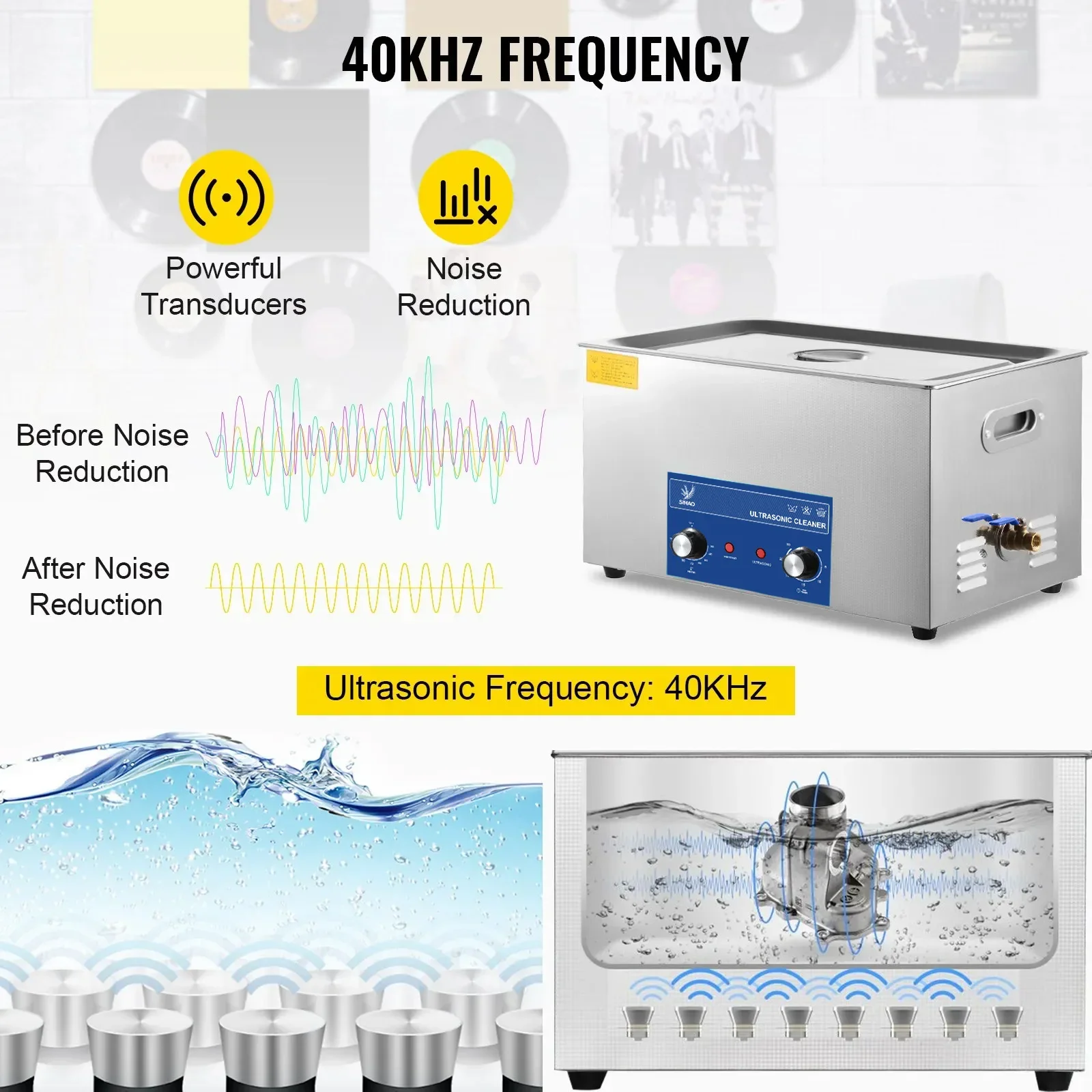 SIHAO Portable Ultrasound Washing Machine 2/3/6/10/15/22/30L Ultrasonic Cleaner 40KHZ High Frequency Vibration Home Appliance