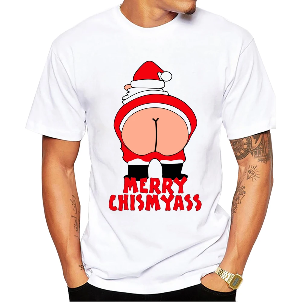 Men's T Shirt Funny Santa Claus Print Tee Hip Hop Trend Harajuku X'mas Clothing Casual O-neck Short Sleeve Fashion Christmas Top