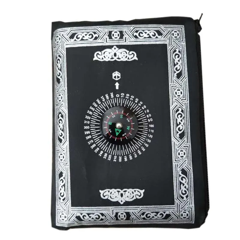 Gebedsmat Polyester Draagbare Gevlochten Matten Eenvoudig Bedrukt met Kompas In Etui Reizen Thuis Nieuwe Stijl Mat Dekentje 100x60cm