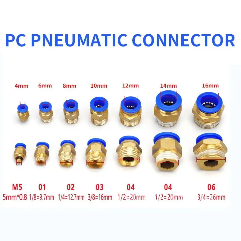 50/100PCS Pneumatic Air Connector Fitting PC 4mm 6mm 8mm 10mm 12 Thread 1/8