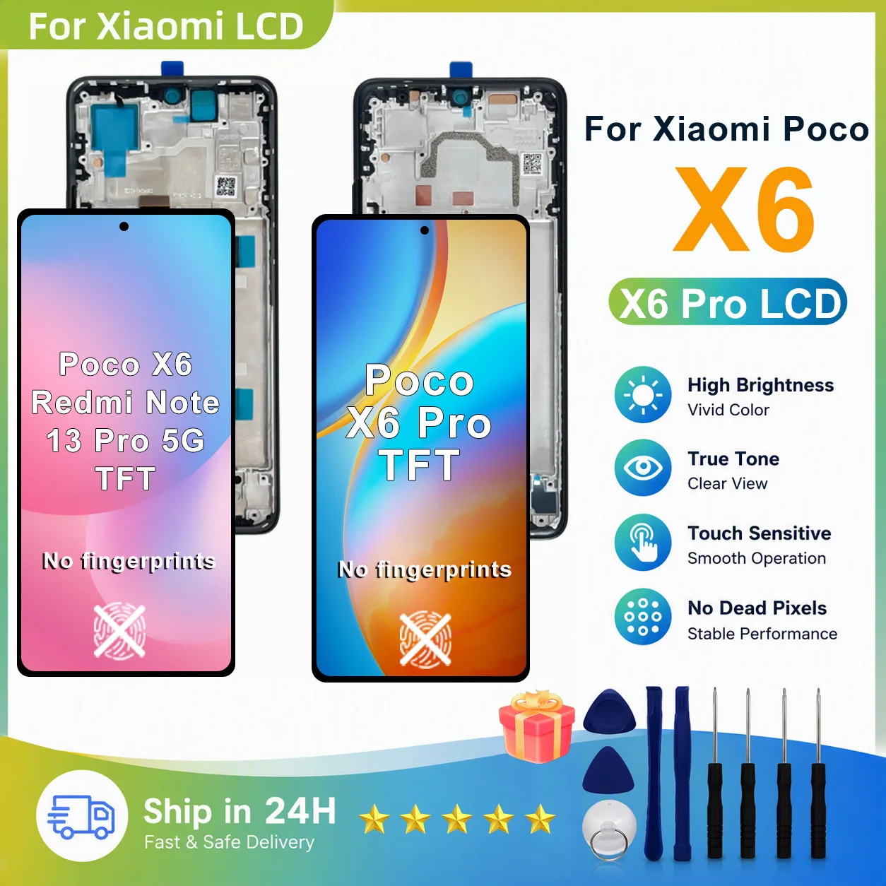 TFT For Xiaomi Poco X6 Display 23122PCD1G LCD Touch Screen Digitizer Assembly For Poco X6 Pro Display 2311DRK48G LCD Replacement