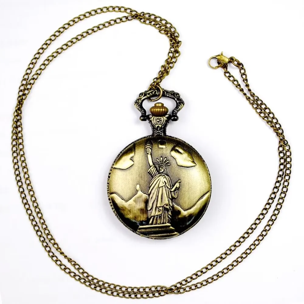 Exquisite pocket watch classic large free goddess retro personality bronze flip pocket watch