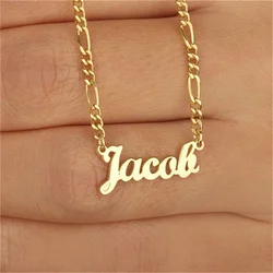 Custom Name Necklace Stainless Steel Figaro Chain Personalize Nameplate Pendant Necklace for Women Men Jewelry Birthday Gifts