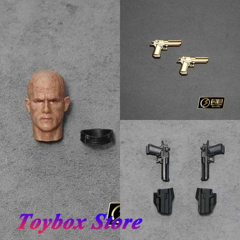 Manipple Studio 1/12 Deadpool Wade, lebensechtes, perfekt detailliertes Design, Kopfskulptur für Shf Ml Body Mini, Schwarz-Gold-Pistolenmodell