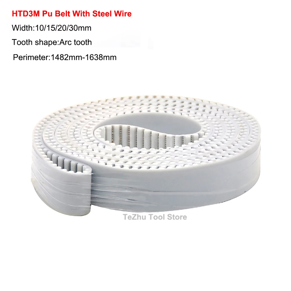 

1PCS HTD3M 1482mm-1638mm Closed Loop Polyurethane Pu Belt With Steel Wire Core White Synchronous Belt Width 10/15/20/30mm