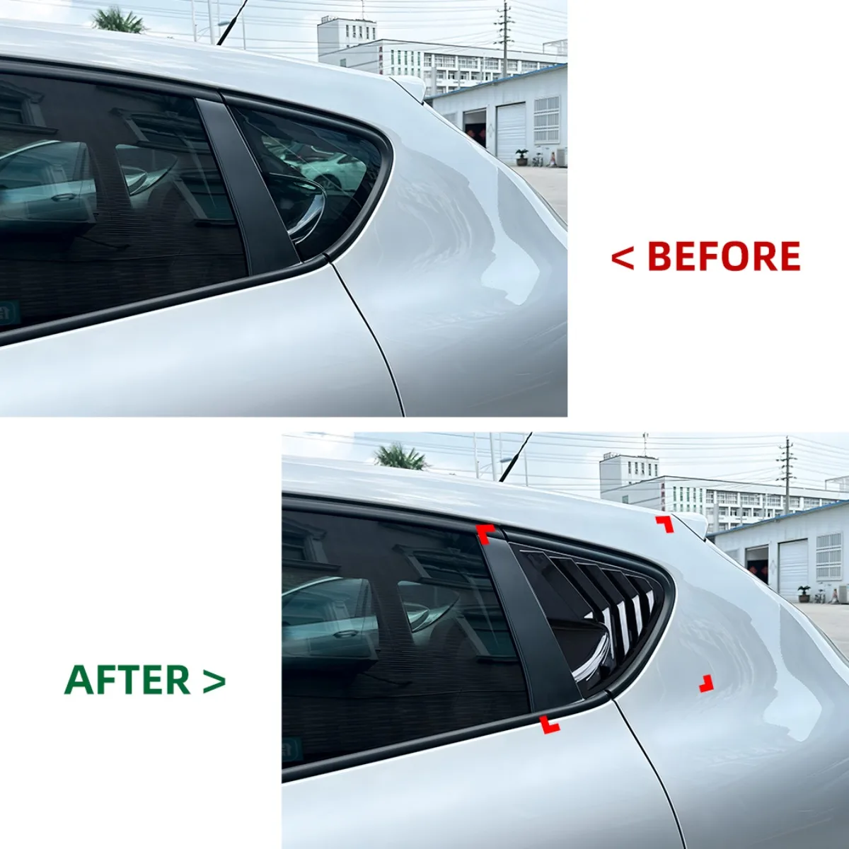 Für Seat Leon MK2 1P 2006-2013 Heckseitenfenster-Jalousie-Abdeckung 2 Stück ABS Hochglanz Schwarz Fenster-Dreieck-Zierleisten Zubehör-Set – Detail 2