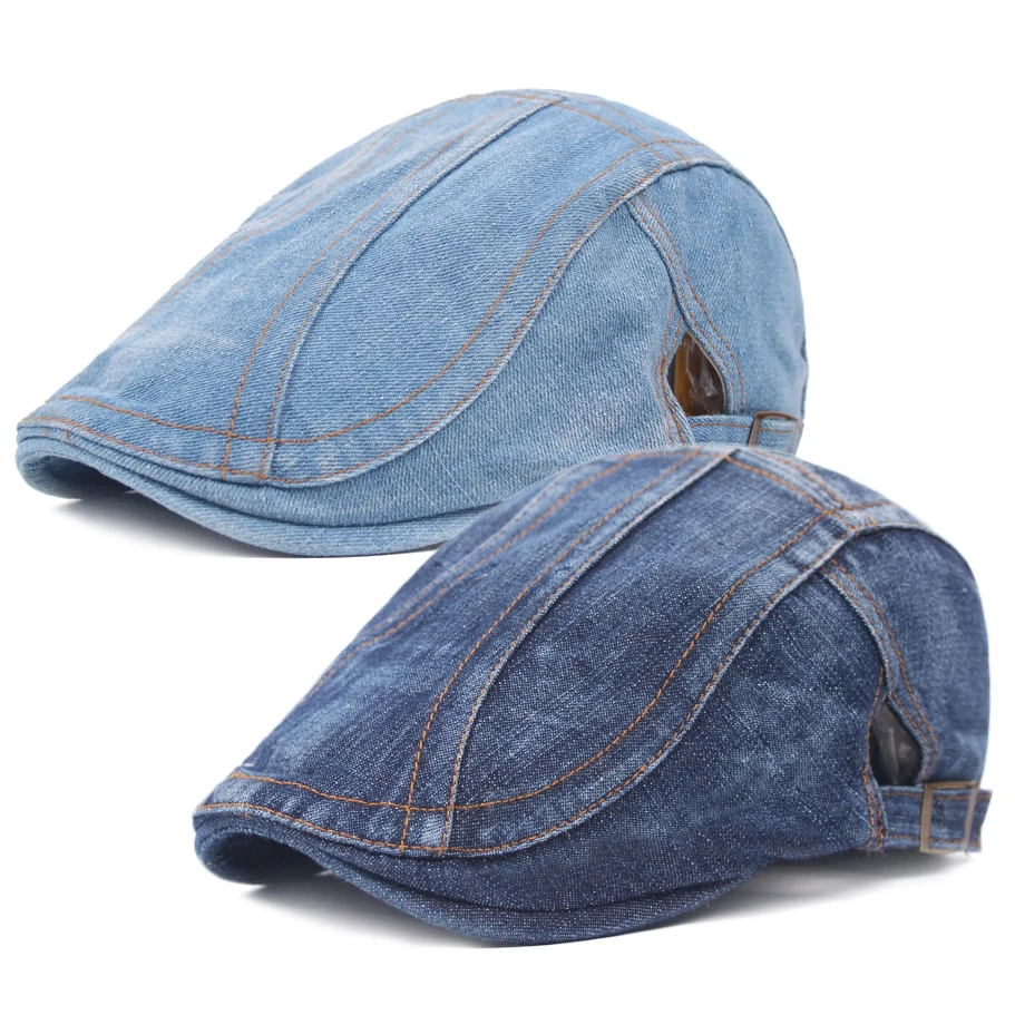 Denim Beret Hats Adjustable Men Women Jeans Berets  Flat Gatsby Cabbie Driving Cap Autumn Hats Forward Peaked Caps