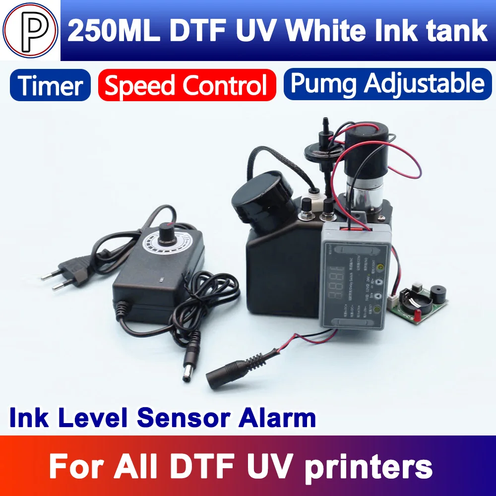 

250ML UV Ink Tank White Ink tank With Stirrer Air filter Ink Level Alarm Timer For UV DTF Film Printer Adjustable Voltage Power