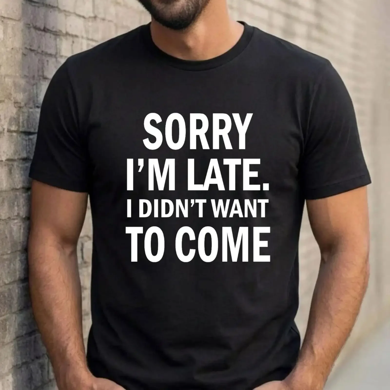 Funny introverted T shirt Sorry I'm Late Antisocial sarcastic humorous meme tee Image 1 of 2 vintage Washed streetwear