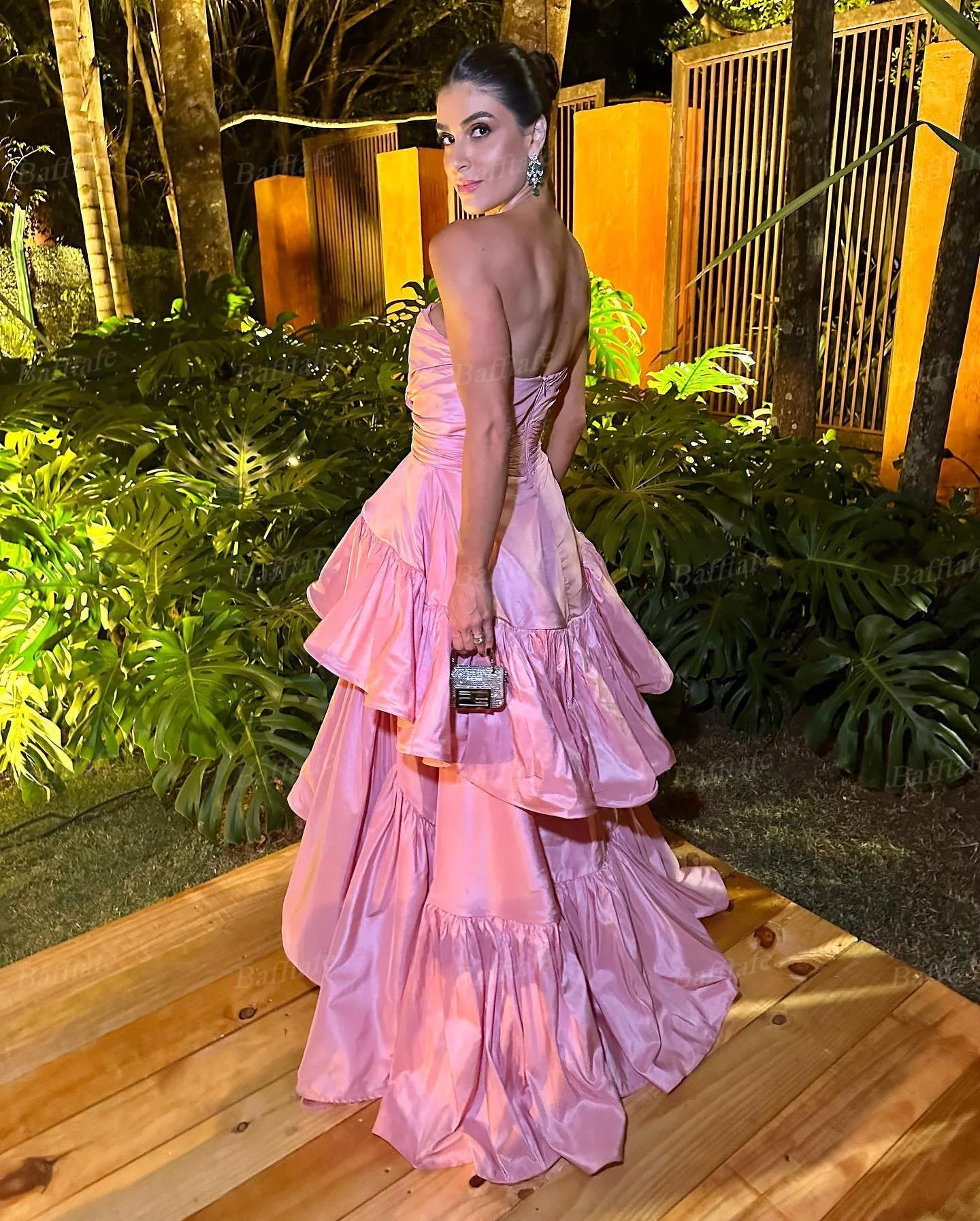 Bafftafe Pink Customized Evening Dresses Tiered Women Party Gowns Floor Length Formal Prom Gowns Special Event Dress 2024