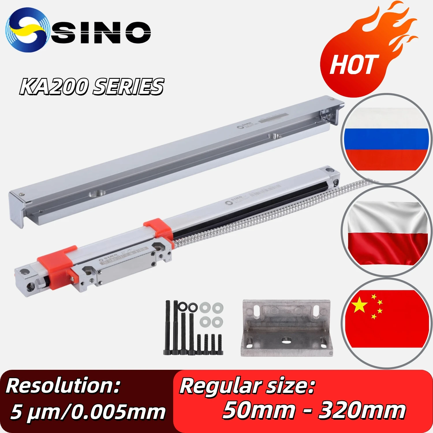 Sino KA200 5um TTL Slim Linear Scales Glass Scale Ruler KA-200 Thin Small Digital DRO Scale 50 80 110 140 170 200 260 320mm