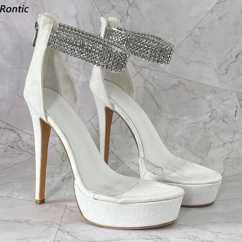 

Rontic/Новое поступление, женские сандалии на платформе, пикантные туфли на шпильке со стразами и круглым носком, красивые белые туфли-платья, размер США 5-20