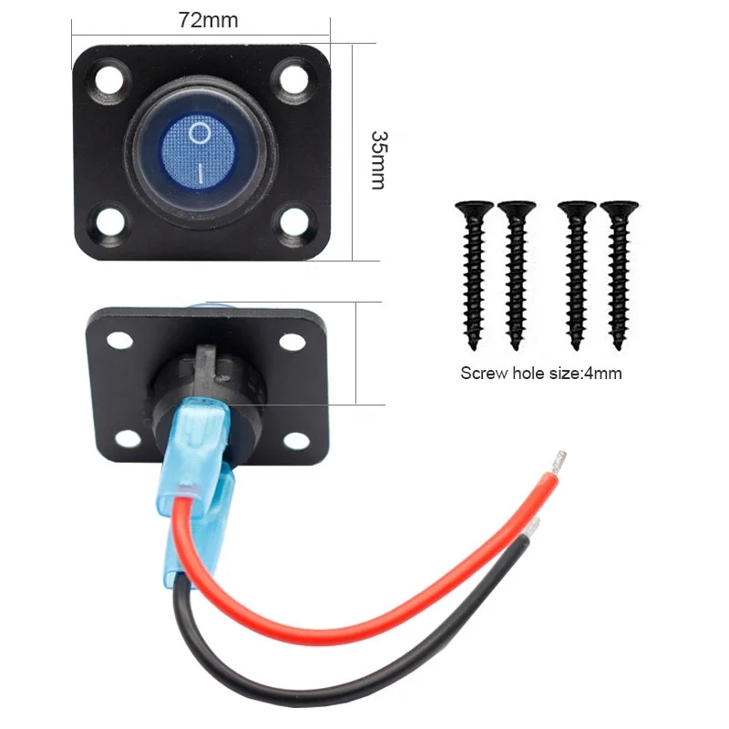 （1 Pack）12V 20 Amp Blue Rocker Switch Panel LED 4 Screw Mounted With Cable Processing 1 Gang Rocker Switch