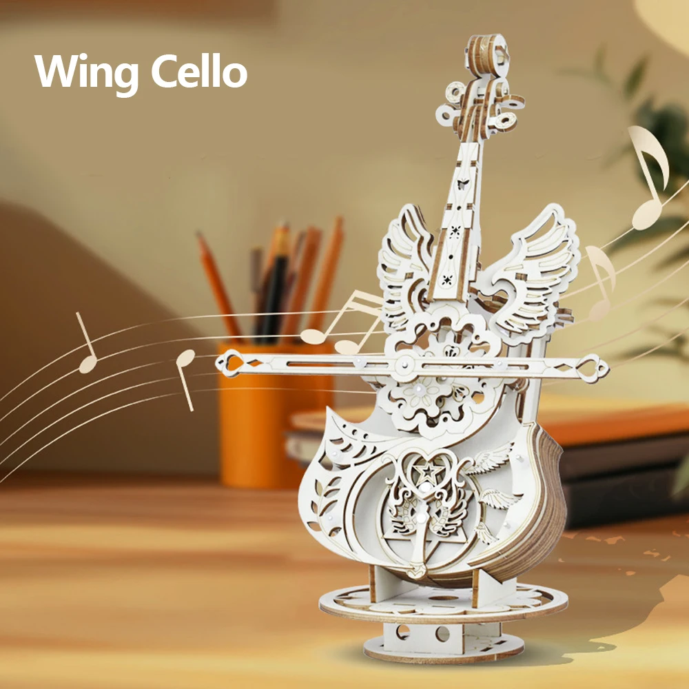 3D ปริศนาไม้ CELLO รุ่น DIY ASSEMBLY ไวโอลินเพลงกล่องชุดตกแต่งห้องนั่งเล่นของขวัญงานฝีมือสําหรับผู้ใหญ่เด็ก