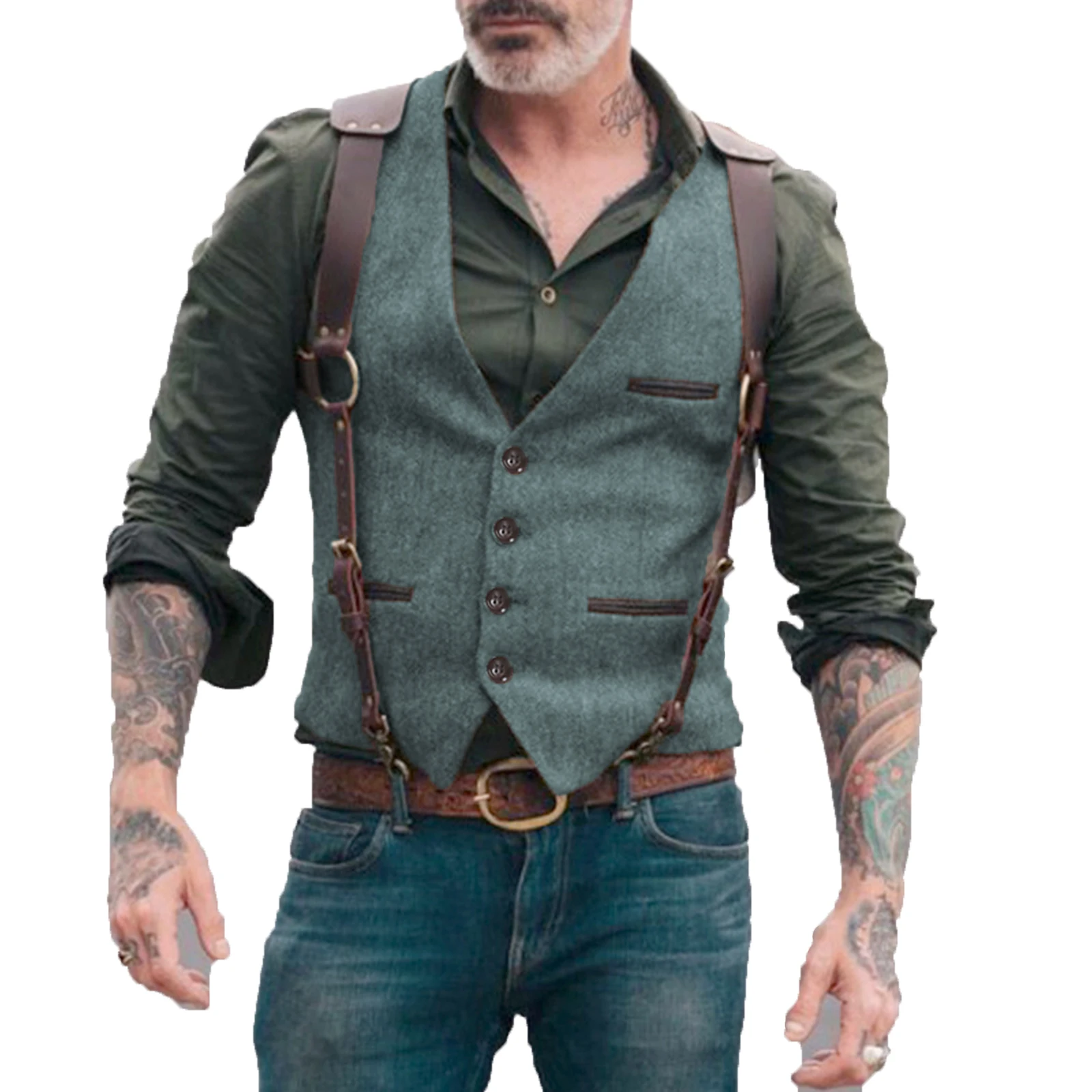 Herringbone Herrenwesten Herren Braune Weste Weste Mann Steampunk Jacke Gestreifter Tweed V-Ausschnitt Slim Fit Gilet Hochzeitskleidung