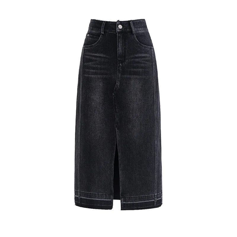 Francuska spódnica z rozcięciem w stylu retro, zmysłowa konstrukcja, szorstka kowbojska spódnica do połowy ciała. Damskie wiosenne nowe spódnice średniej długości z wysokim stanem