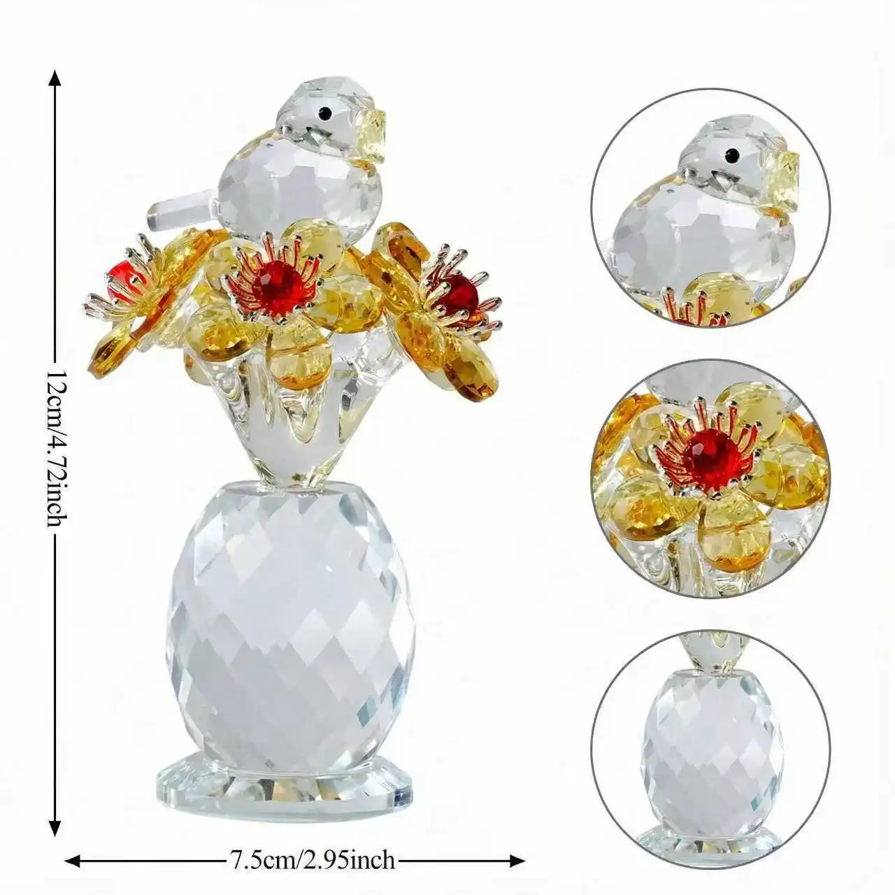 Crystal Bird Forget-Me-Not Flower Figurine Glass Collectible Ornaments Home Decor Table Glass Bouquet Floral Keepsake Gifts
