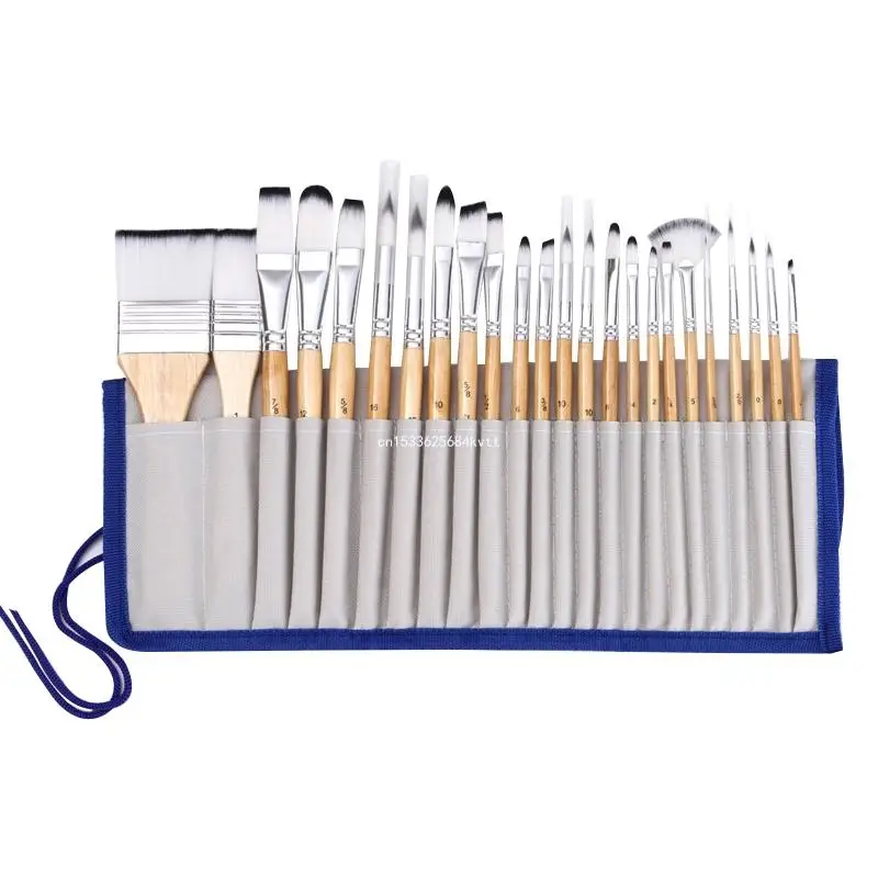 

24 Pcs Artist Paint Brush Portable Nylon Paint Brush Set for Ideal for Oil Acrylic Gouache Painting Stencil Drawing Dropship