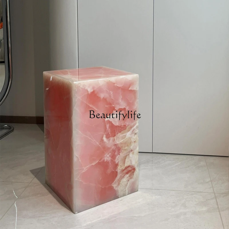 

Natural Marble Powder Jade Pedestal Base Vase Stand Luxury Home Floor Platform