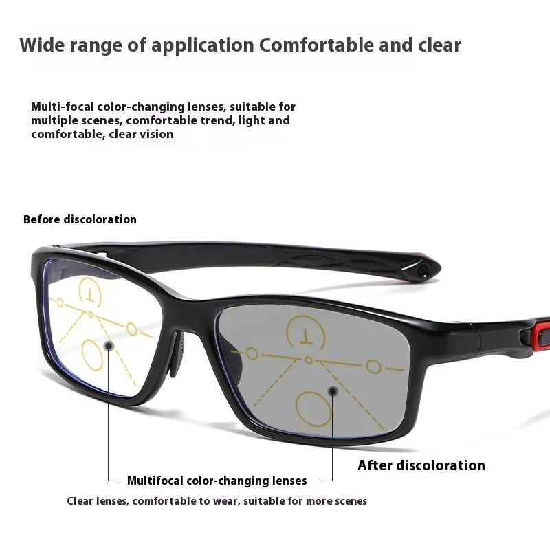TR90 Sport Photochrome Multifokale Lesebrille Unisex Progressive Near Far Presbyopie Anti Blaues Licht Plus Dioptrien Brillen – Detail 2