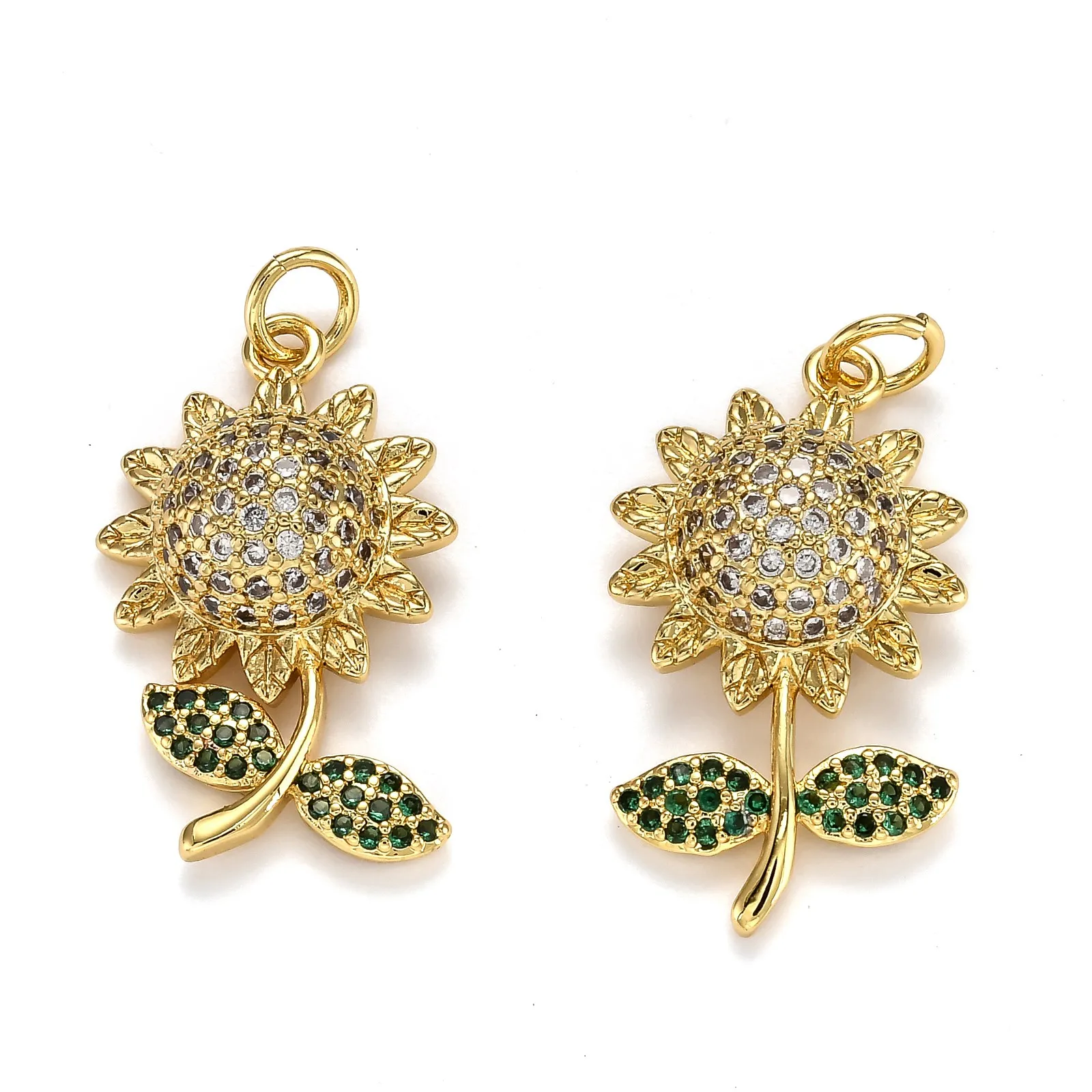 

Pandahall 10Pcs Gold Color Sunflower Shape Brass Micro Pave CZ Cubic Zirconia Pendants Charms With Jump Rings For Jewelry Making