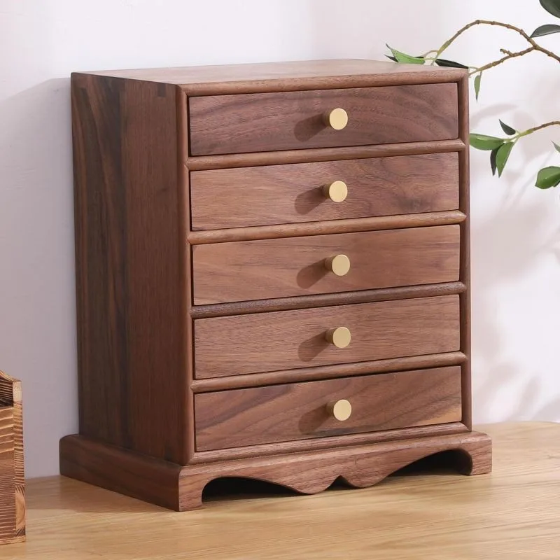 Solid Wood Jewelry Storage Box Large Capacity Necklace Cabinet Walnut Multi-layer Rings Drawer Organizer Women Earring Case