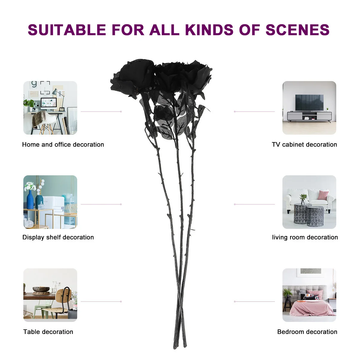 

3pcs Artificial Rose Stem Lifelike Simulation Flower For Home Wedding Party Decor Garden Courtyard Halloween Decoration Prop