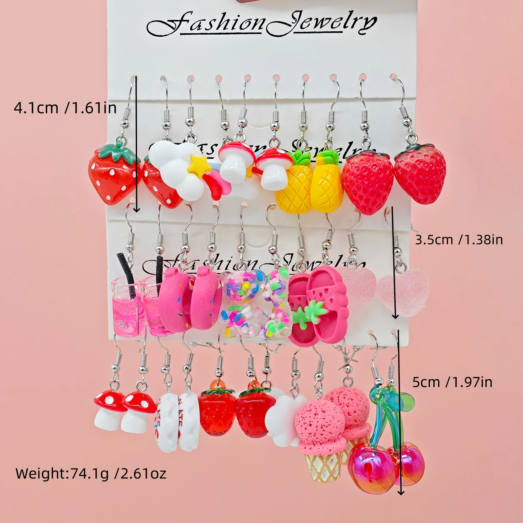 30 قطعة جديدة طازجة وحلوة ملونة حلوة دونات كاندي الكرز قلادة أقراط الاكريليك بالتنقيط النفط الحب الفراولة #2