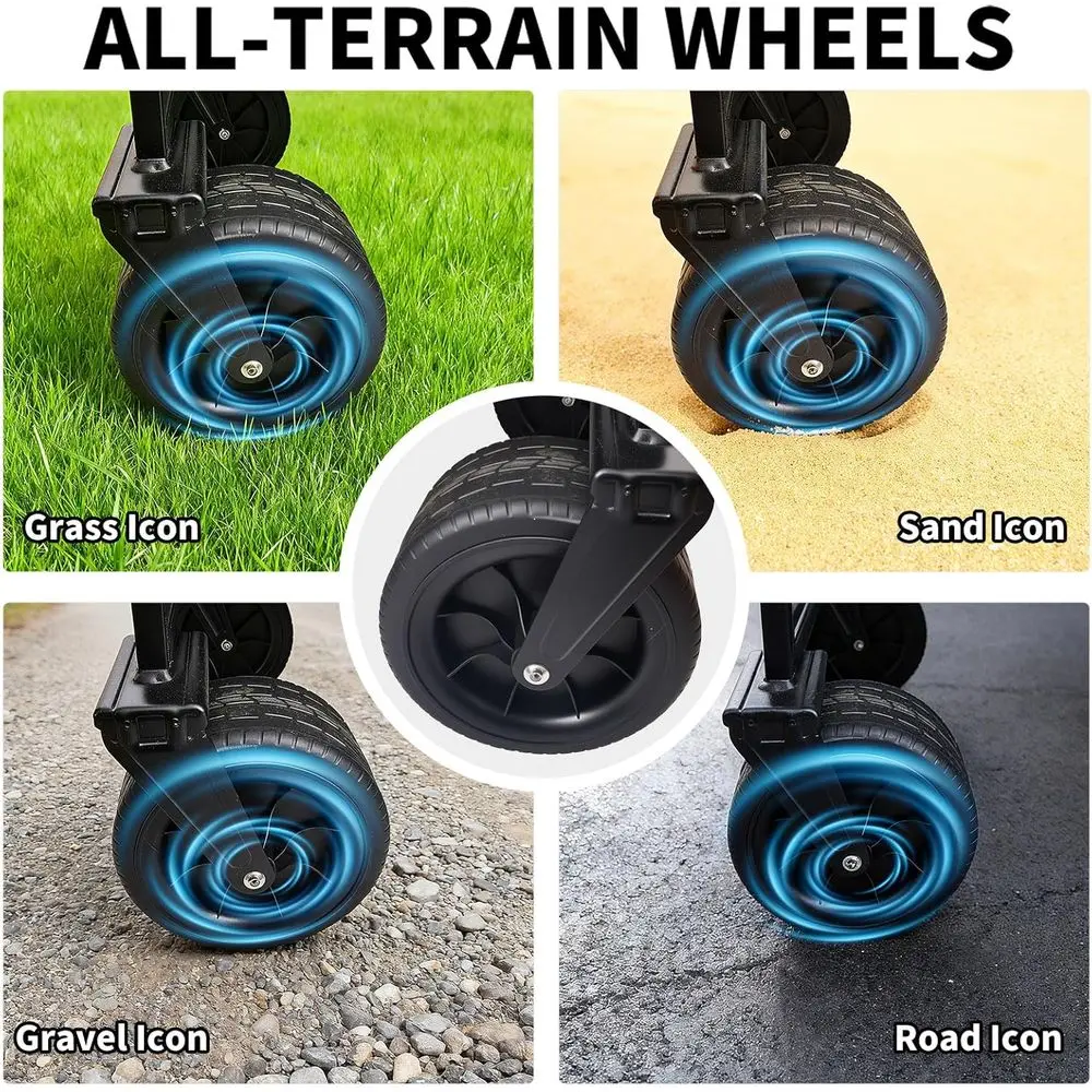 Folding Utility Wagon with 300L Capacity, 330LBS Load Bearing, Adjustable Handle for Outdoor Activities, Beach, Camping, and Sho