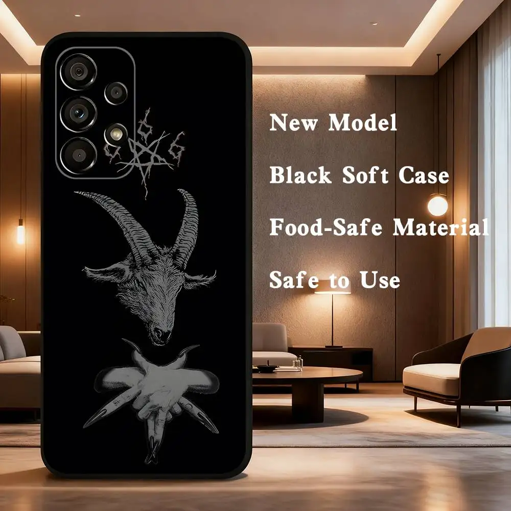 Custodia per telefono satanico demoniaco Pentagram 666 per Samsung Galaxy A73,31,32,72,41,53,52,71,22,5G,Nota,J7,8,9 Cover morbida nera