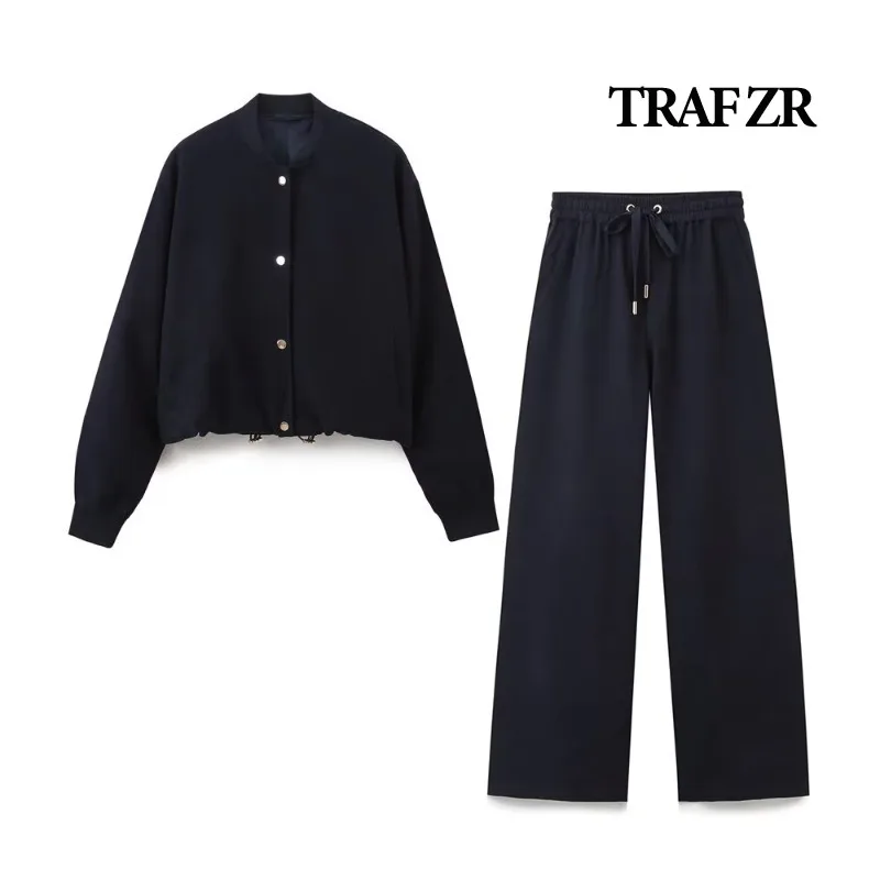 TRAF ZR Pants Set Woman Two Pieces Casual Elegant Long Sleeve Sets Vintage Y2k Outfit Set Casual Solid Autumn Jacket Sets