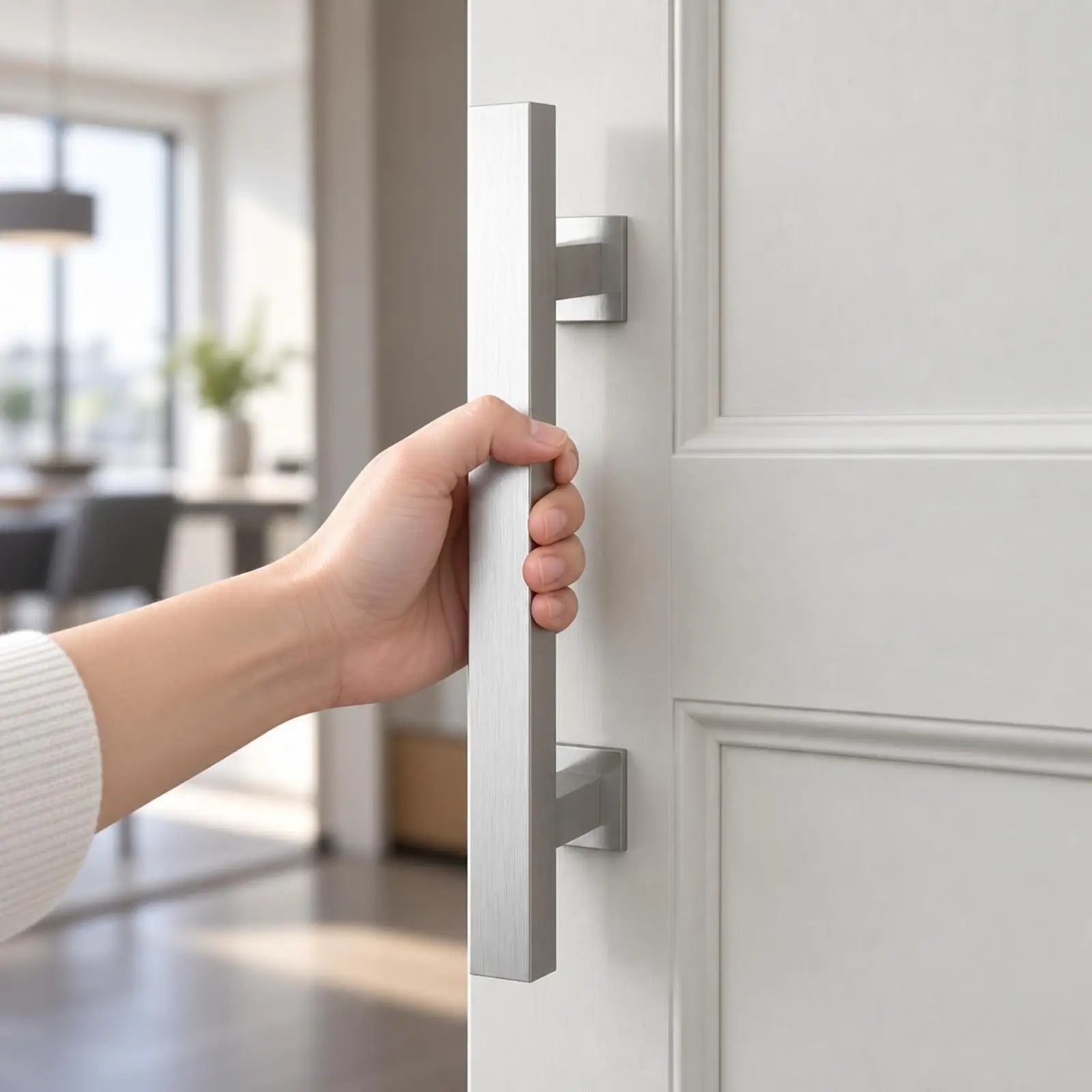 Brushed Finish Stainless Door Pull Handle Long Rectangular Vertical Bar for Interior Sliding Barn Door Hardware Accessory