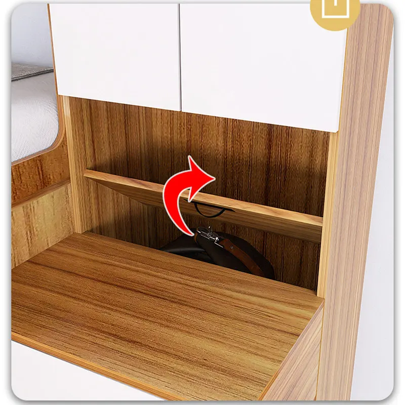 Multifunctional half-height bed wardrobe integrated with pull-out desk combination small apartment space-saving bed and table