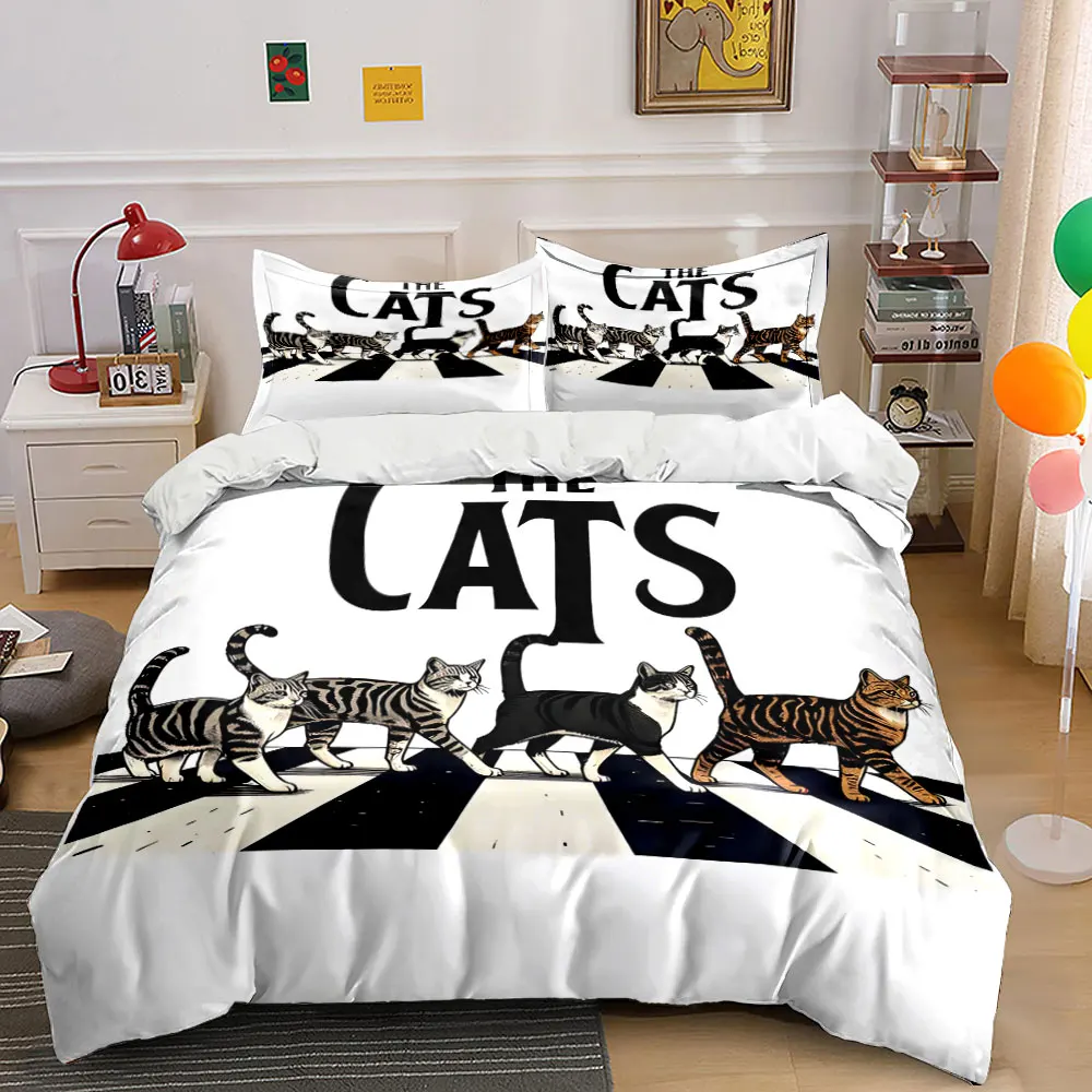 Cats crossing zebra stripes in band Print Bedding Set 1 Duvet Cover 2 Pillowcases for Adult and Children Luxury Gift Full Size