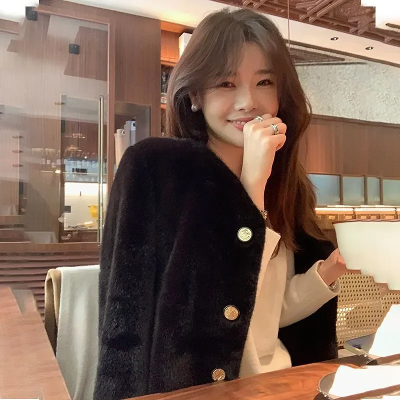 Winter Young Style Short Fur Vest Women's Fashionable Warmth V-Neck Integrated Leather And Fur Eco-Friendly Mink Coat