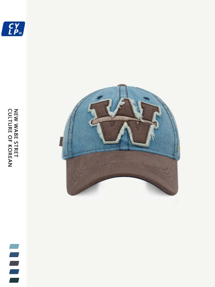 

Street Fashion Retro Washed Denim Stitching Baseball Cap Men and Women Letter Embroidered Peaked Cap