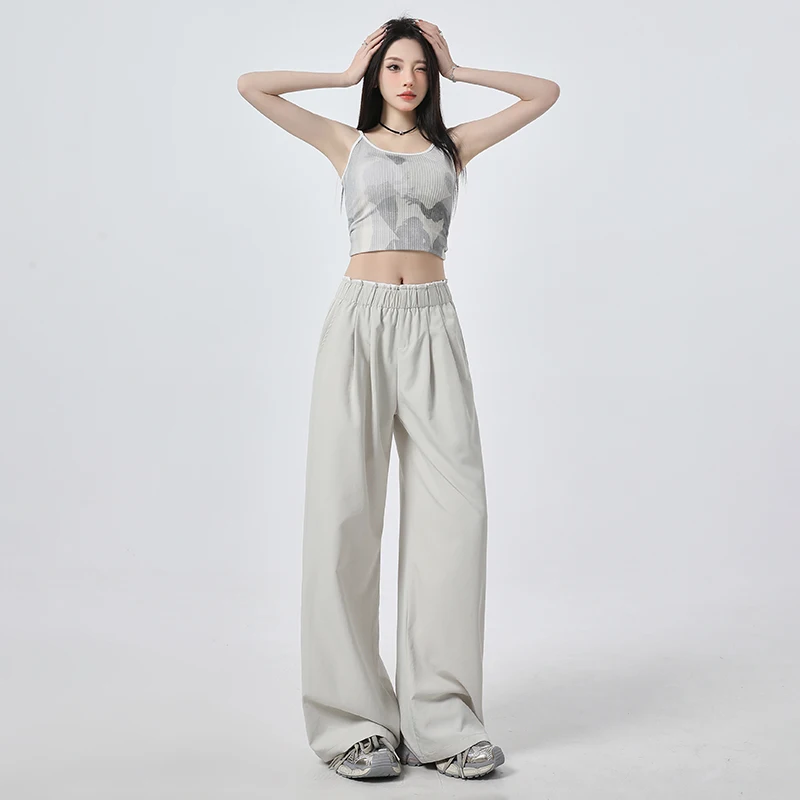 

Patchwork high-waisted loose wide-leg pants, slimming plaid casual pants for women, casual style2025New spring and summer long p