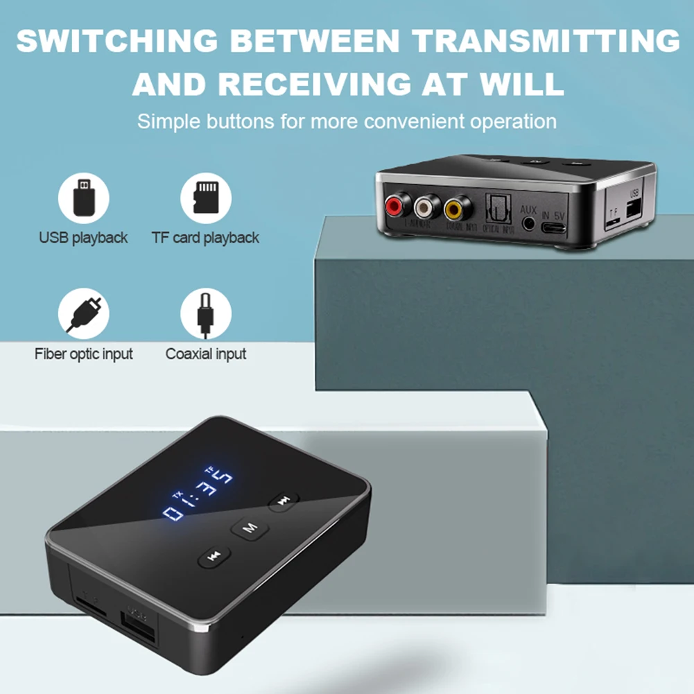 Penerima Audio Bluetooth 5.4, dengan RCA 3.5mm AUX & Display BT adaptor Stereo HIFI musik mobil adaptor nirkabel untuk TV/mobil/PC/rumah