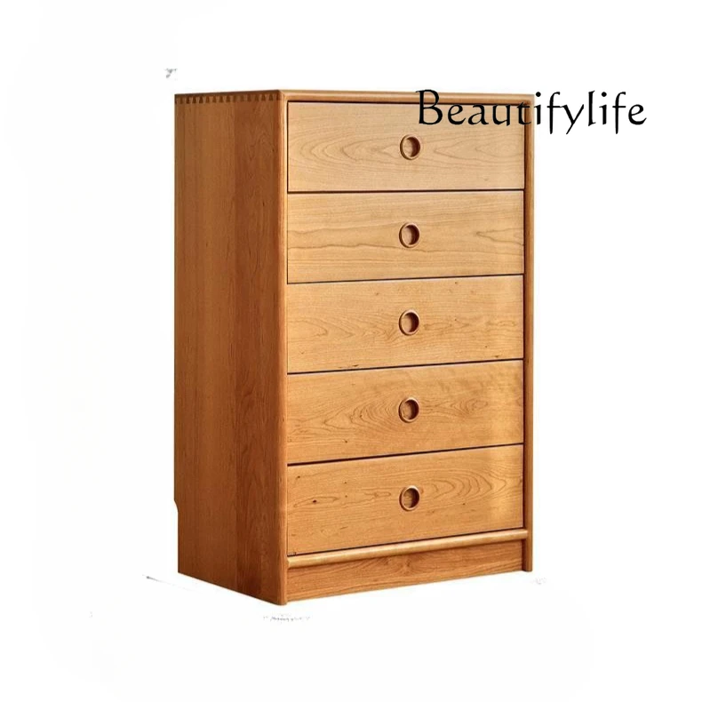 

North American all-cherry wood five-bucket bedroom living room Nordic cream cherry wood storage log side cabinet