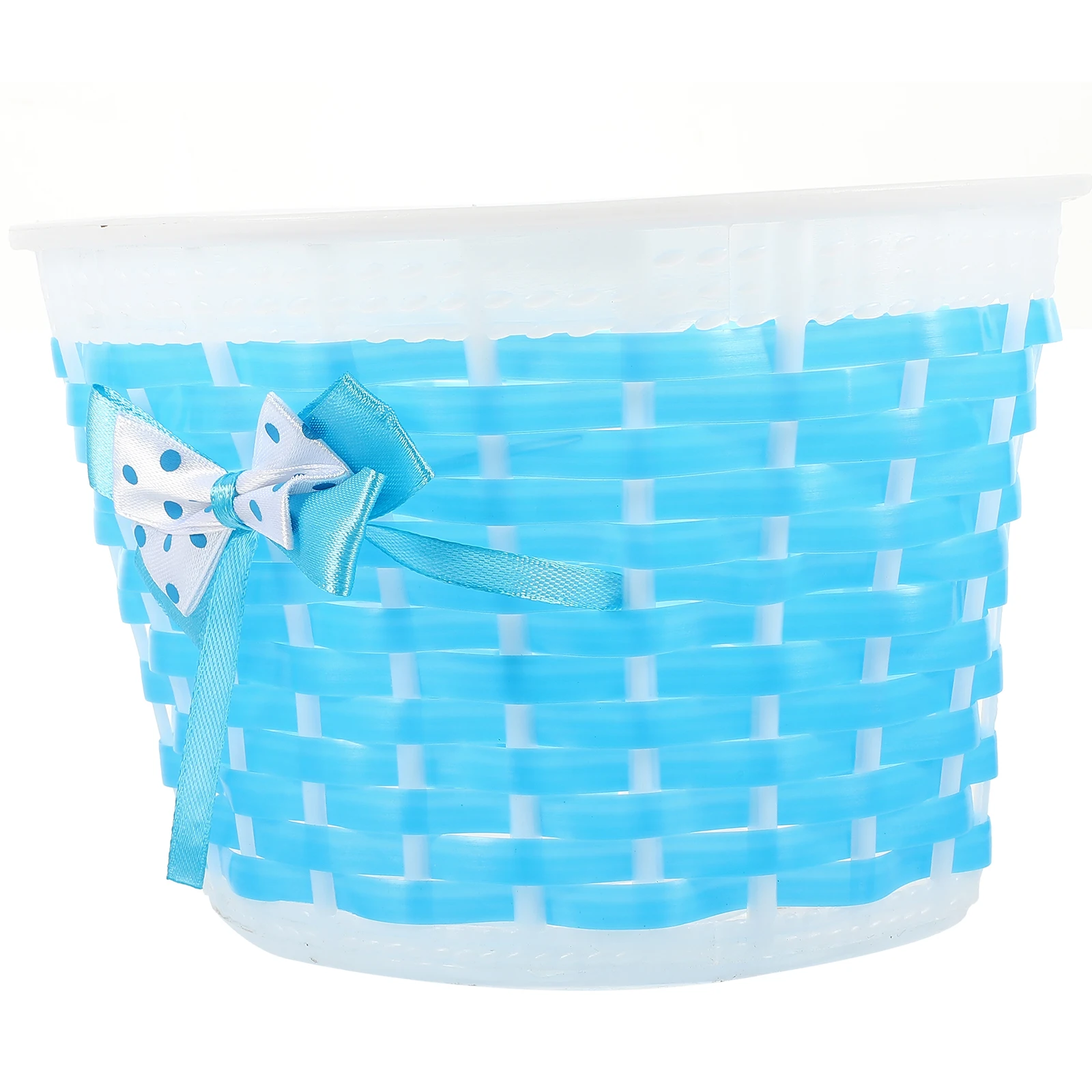 

20.5X13.8X13.5Cm Plastic Knitted Bike Basket Strong Durable Front Bicycle Basket For Kids Easy Detach Decorative Bowknot Design