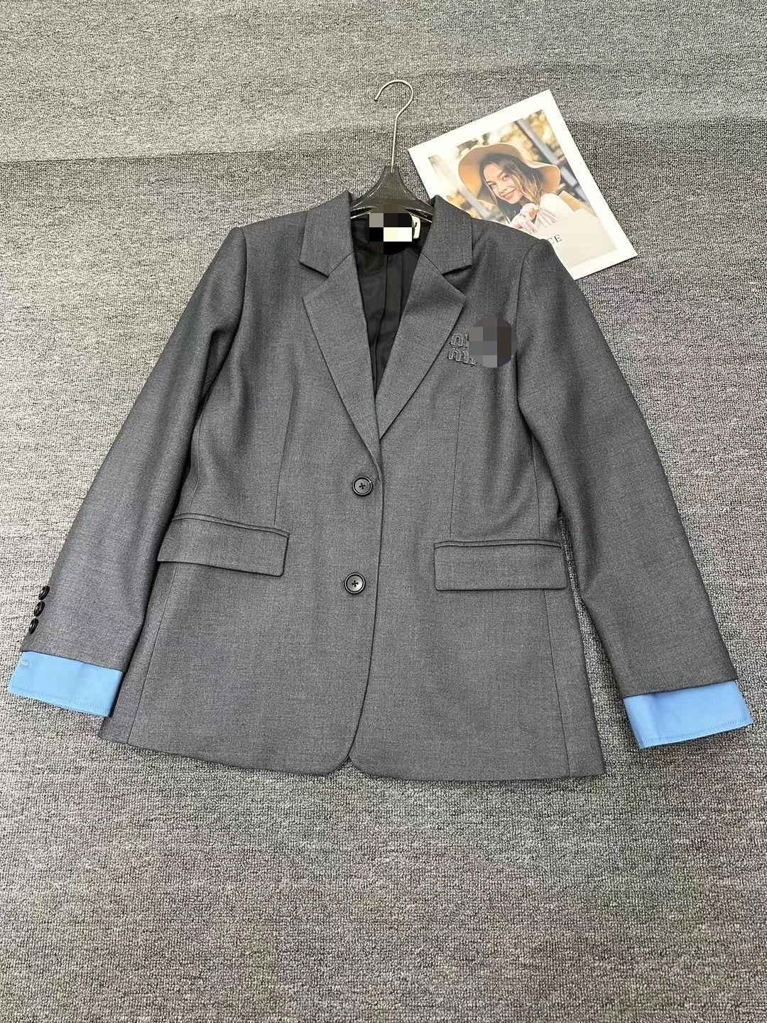 Retro Design Loose Fit Woolen Suit Jacket for Women Embroidered Letter Patchwork Spring 2025 Commute Style Long Sleeve