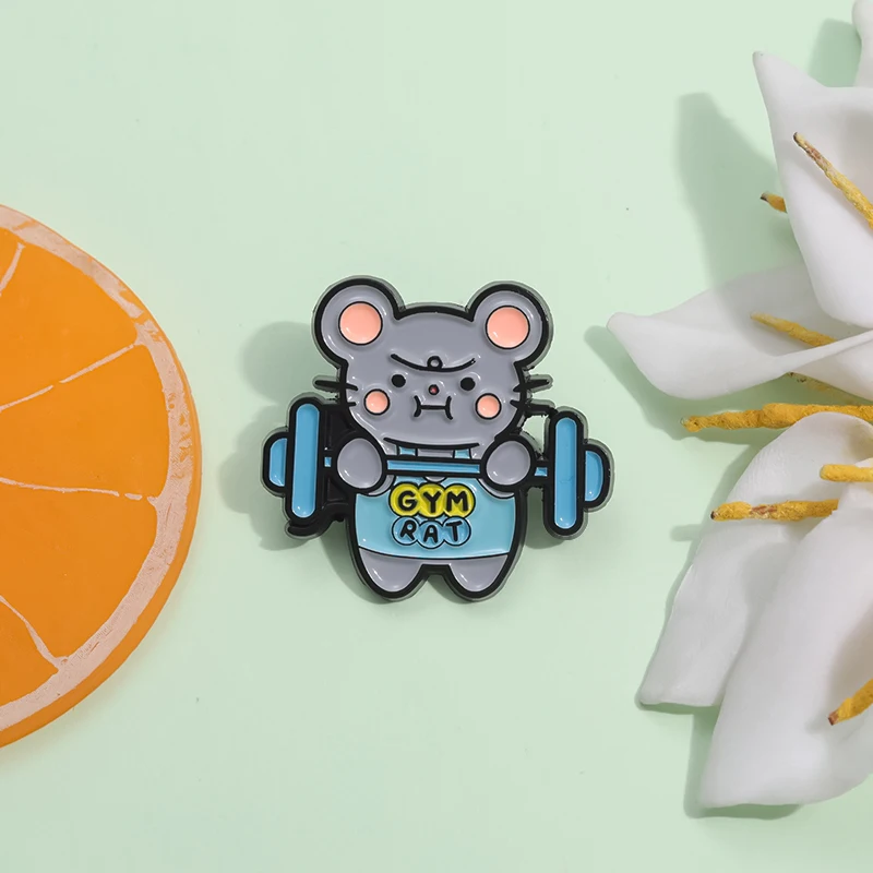 Gym Mouse Enamel Pin Cute Weightlifting Rat Maintain Healthy Exercise Brooches Lapel Badges Jewelry Kid Fans Gift - view 5