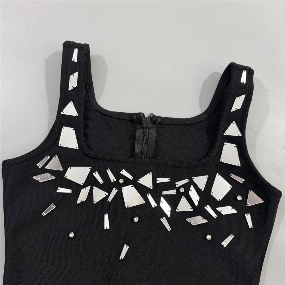 Sexy Perlen ärmellose Kleidung Frauen figurbetontes Verbandkleid Club Party Minikleider