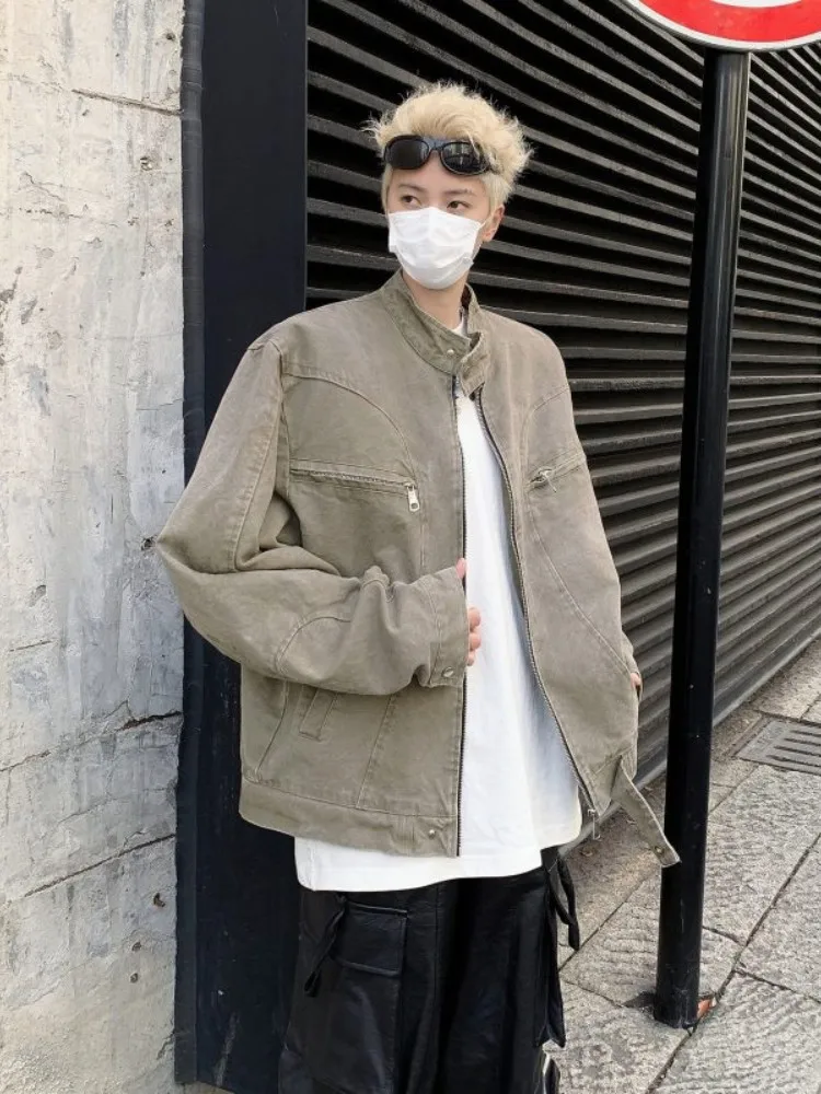 

Мужская джинсовая куртка-харрингтон с воротником-стойкой, весенне-осенняя, модная, винтажная, на молнии, в американском стиле