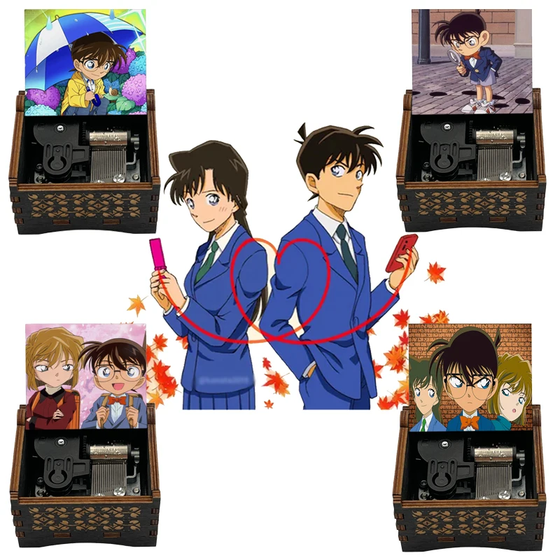 Anime Detective Conan si eres ahí caja de música mecánica de madera negra 18 tonos regalos de cumpleaños para Fans fiesta de año nuevo Cosplay