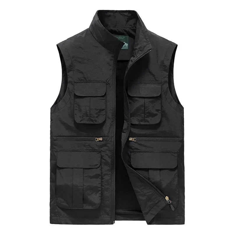 MaiDangDi-Chaleco de secado rápido para hombre, ropa de trabajo a la moda, Top sin mangas, cuello alto, chaqueta con múltiples bolsillos