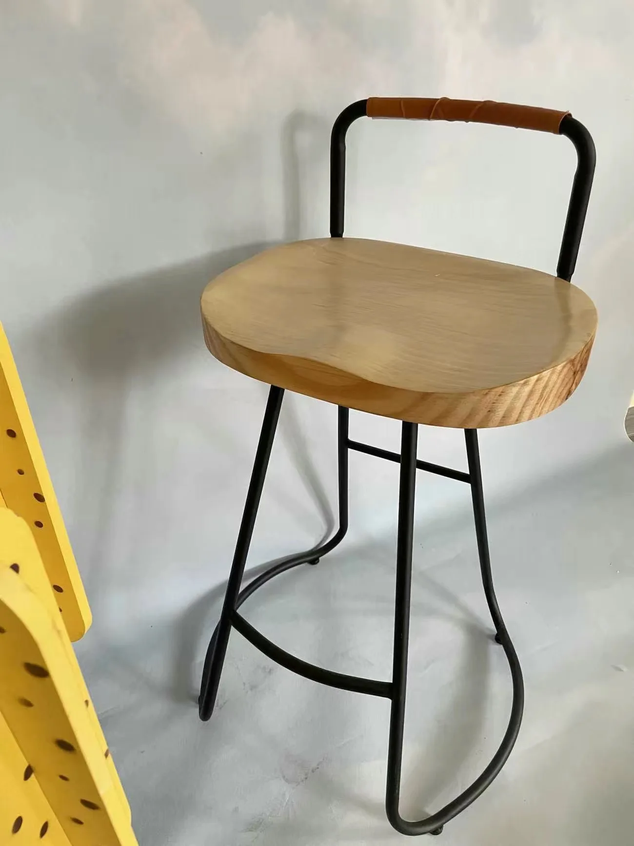 75cm Bar Stool for Kitchen Island Metal Upholstered Wood Barstools with Back Midcentury Bar Height Chairs