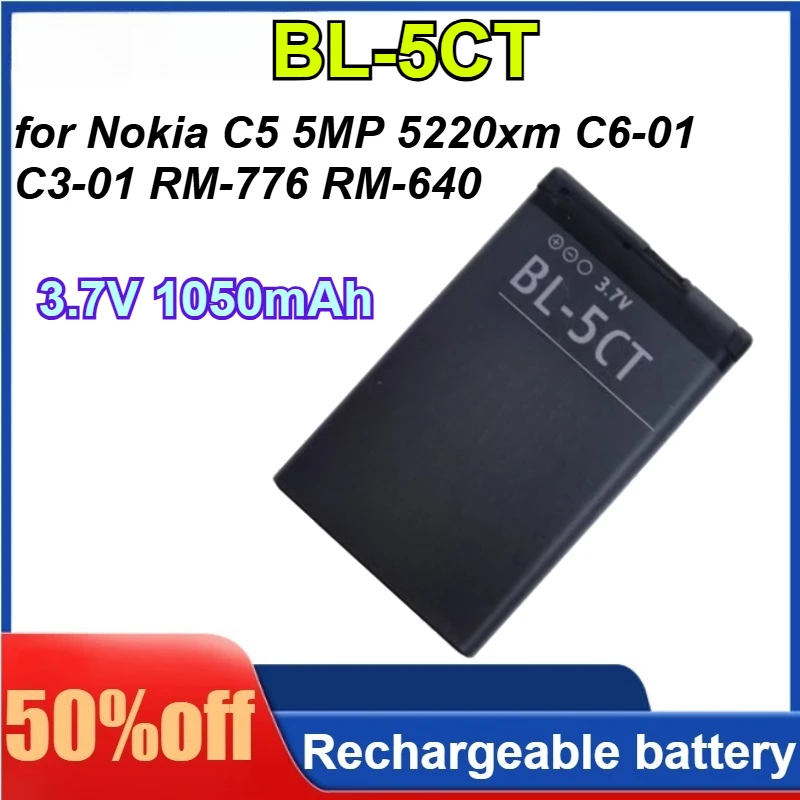 

BL-5CT 3.7V 1050mAh for Nokia C5 5MP 5220XM C6-01 C3-01 RM-776 RM-640 Mobile Phone Rechargeable Battery