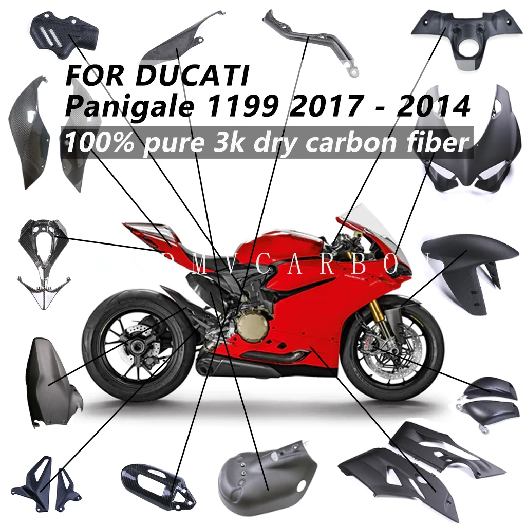 Per Ducati Panigale 1199 2017-2014, Kit Completo Carene Moto in Fibra di Carbonio, Poggiapiedi Anteriore, Parti Carenatura, Parafanghi, Copertura Moto