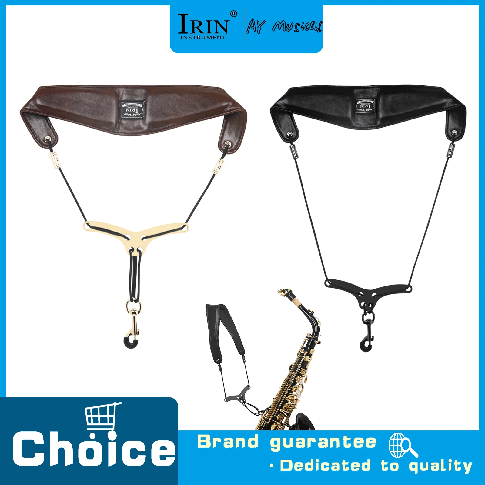 IRIN F-119 Saxophon-Halsgurt, rutschfester Metallverschluss, Trageband, Saxophon-Gurt für Sopran-, Tenor- und Altsaxophon, für Spieler, Nackenschutz